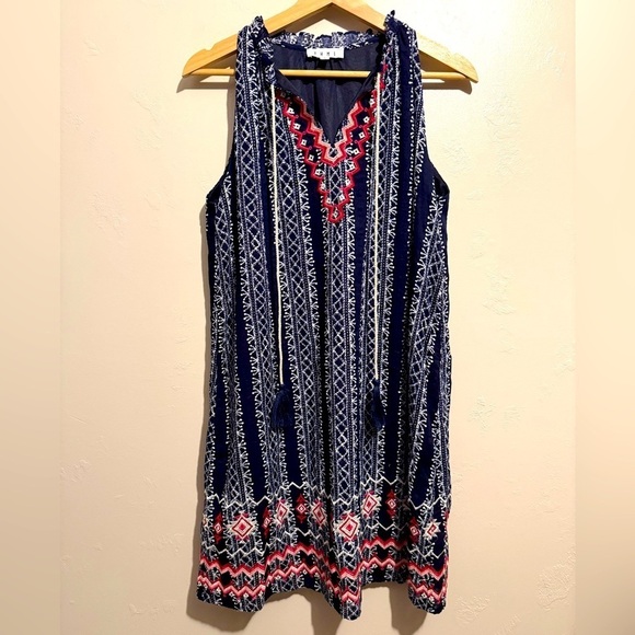 THML Dresses & Skirts - Anthropologie THML Navy, Red & White Embroidered Swing Dress Tassel Accents Med